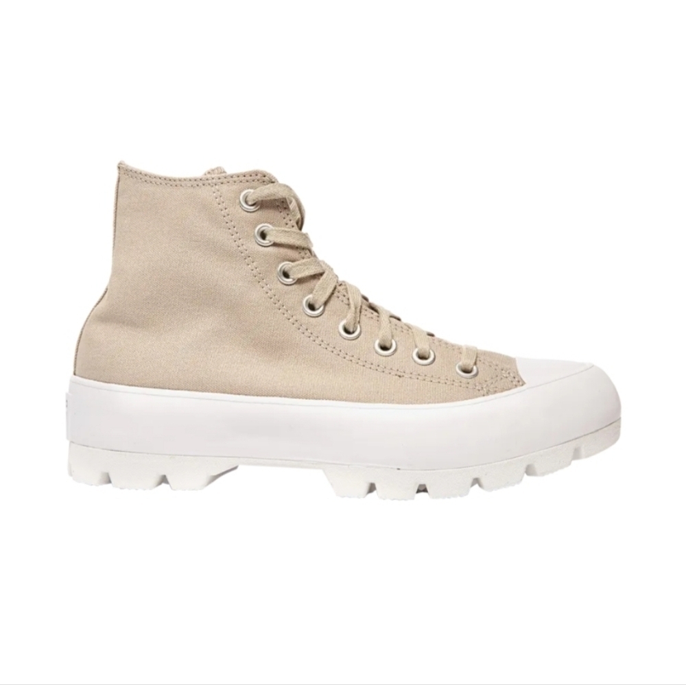 Converse Chuck Taylor All Star Womens Cream Leather Lugged Heel Sneakers 8.5